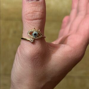 Gold Eye Design Ring with Crystal Accents Adjustable